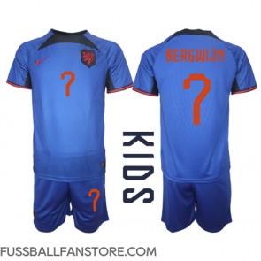 Niederlande Steven Bergwijn #7 Replik Auswärtstrikot Kinder WM 2022 Kurzarm (+ Kurze Hosen)